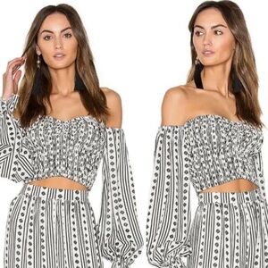 Steele x Anthropologie Liberty Shirred Off Shoulder Crop Top Black White  L